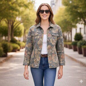 Norm Thompson Vintage 100% Cotton Earthy Floral Jacket 2X, Made in USA